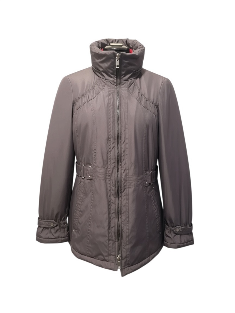 Women's Casual High-Neck Utility Jacket in Taupe
